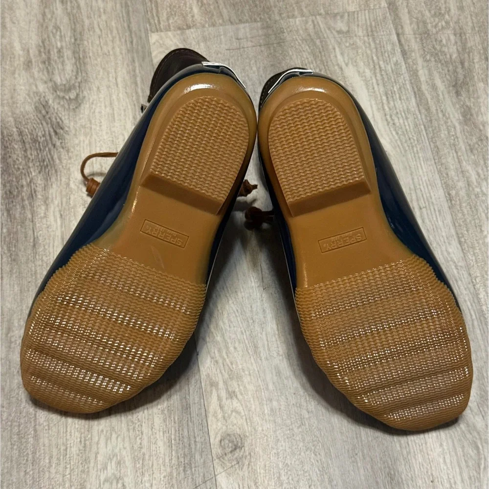 Sperry Saltwater Duck Boots Womens 7.5 Navy‎ Brown Leather Waterproof STS91175